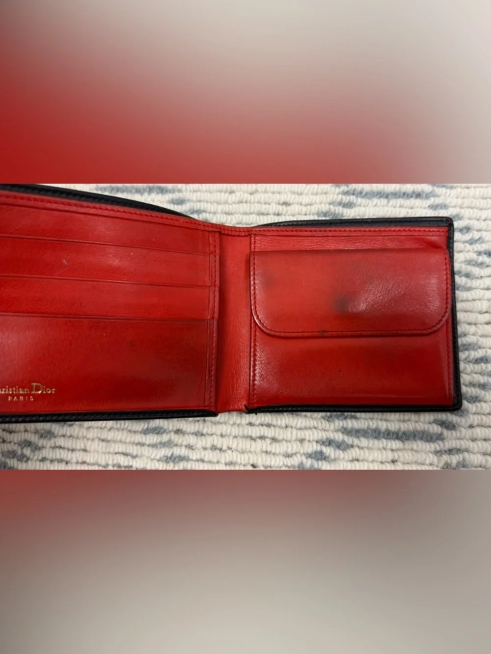 DIOR Vintage Rare Unisex Black Leather CD Logo Icon Bifold Wallet W/ Red Inside